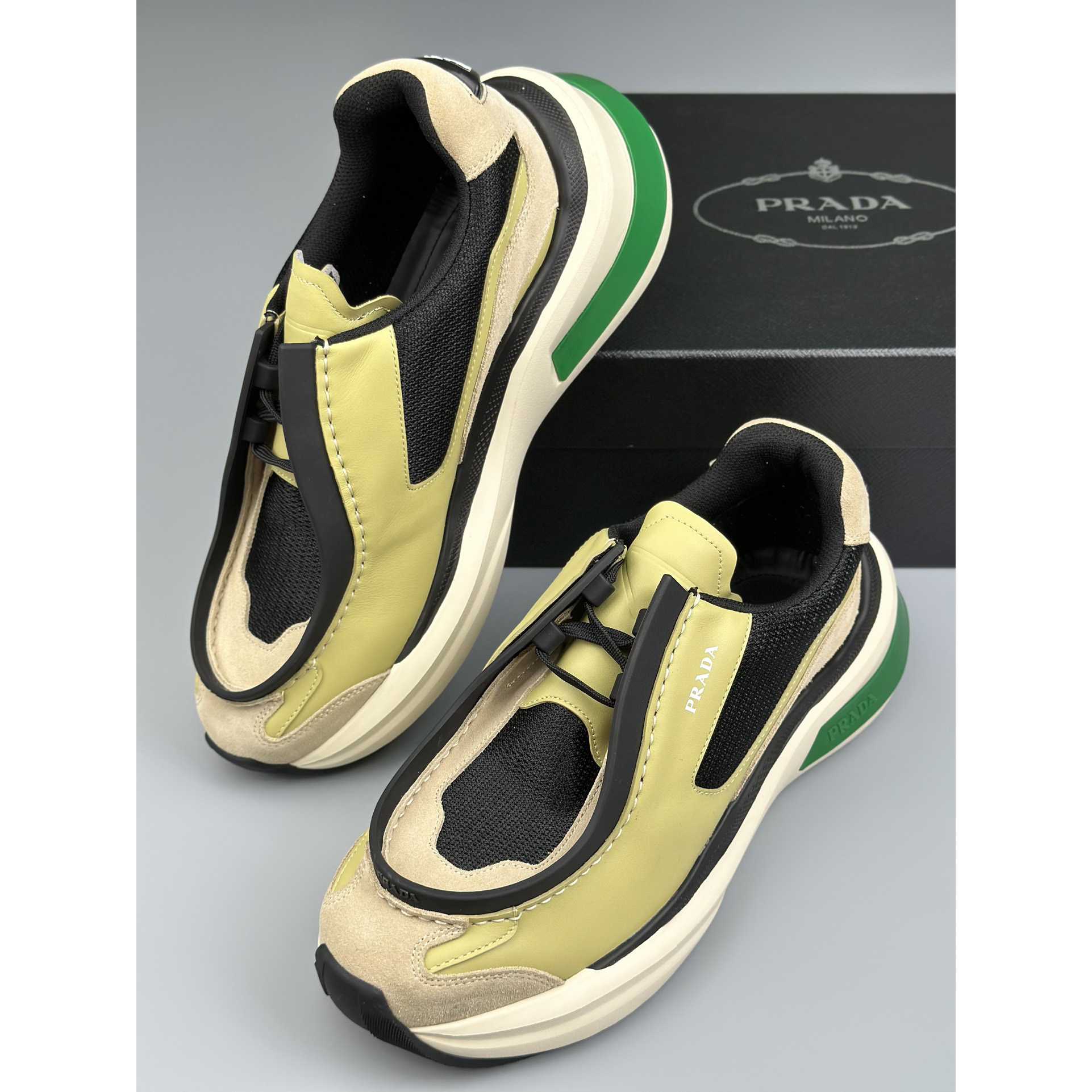 Prada Systeme Brushed Leather Sneakers With Bike Fabric And Suede  - PerfectKickZ