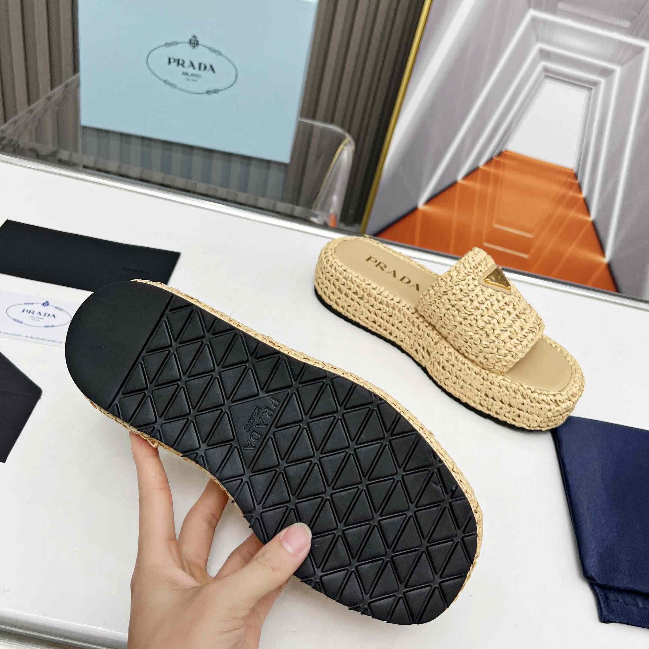 Prada Raffia Single-Band Platform Slides - PerfectKickZ