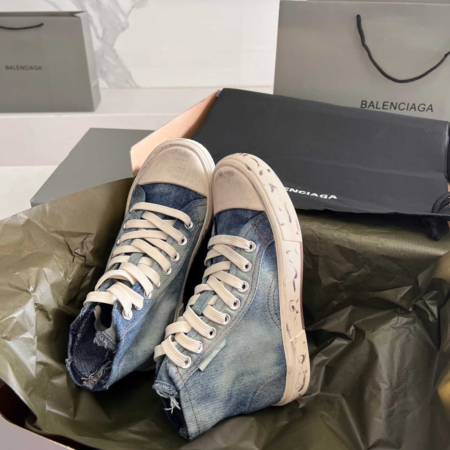 Balenciaga Paris High Top Sneaker In Blue - PerfectKickZ