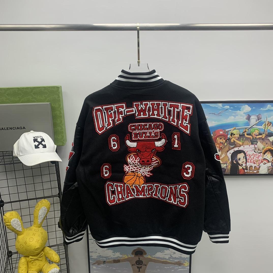 Off White C/O Chicago Bulls Varsity Jacket - PerfectKickZ