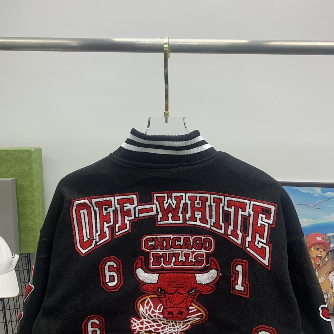 Off White C/O Chicago Bulls Varsity Jacket - PerfectKickZ