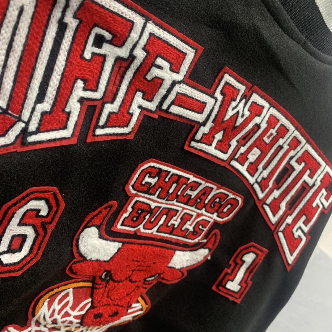 Off White C/O Chicago Bulls Varsity Jacket - PerfectKickZ
