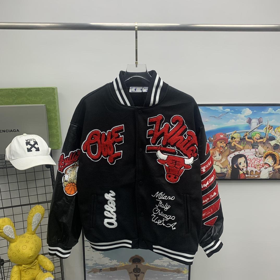 Off White C/O Chicago Bulls Varsity Jacket - PerfectKickZ