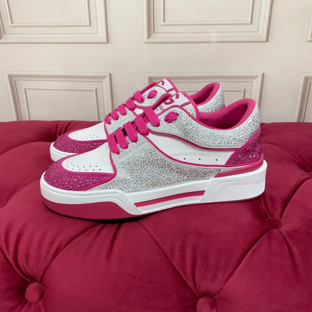 Dolce & Gabbana Women's Pink Crystal-embellished Leather Sneakers - PerfectKickZ