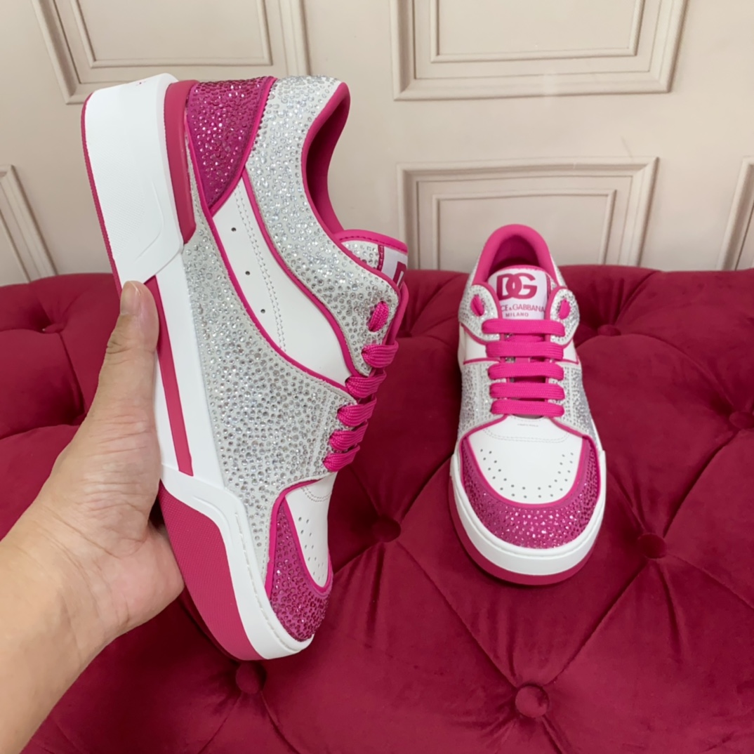 Dolce & Gabbana Women's Pink Crystal-embellished Leather Sneakers - PerfectKickZ