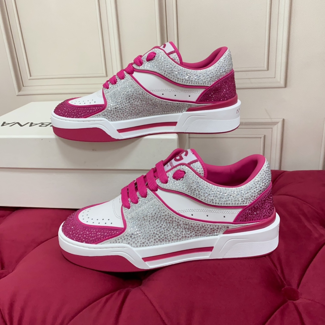 Dolce & Gabbana Women's Pink Crystal-embellished Leather Sneakers - PerfectKickZ