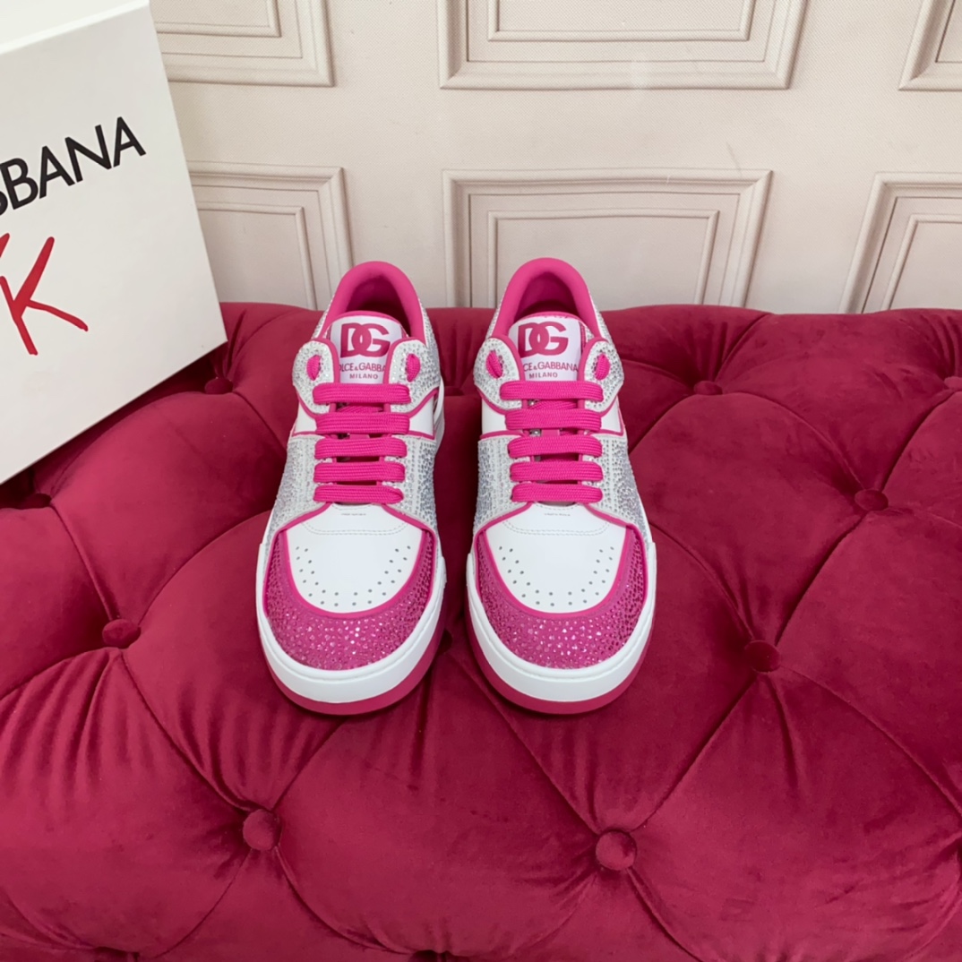 Dolce & Gabbana Women's Pink Crystal-embellished Leather Sneakers - PerfectKickZ