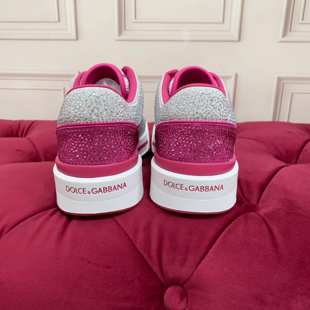 Dolce & Gabbana Women's Pink Crystal-embellished Leather Sneakers - PerfectKickZ