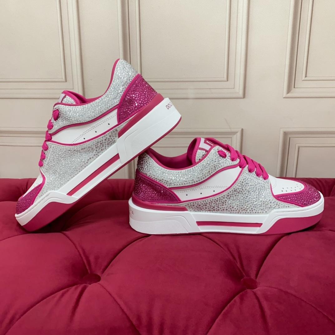 Dolce & Gabbana Women's Pink Crystal-embellished Leather Sneakers - PerfectKickZ