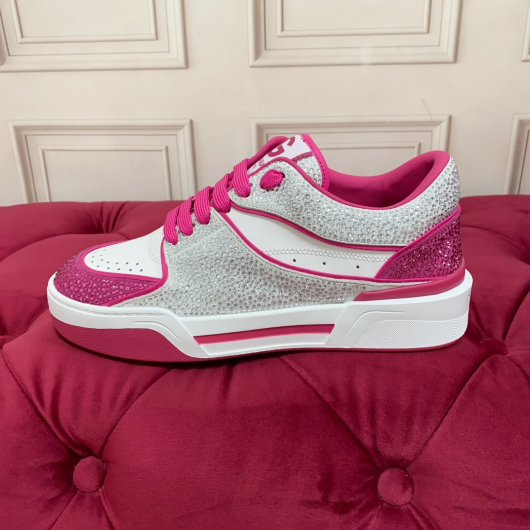 Dolce & Gabbana Women's Pink Crystal-embellished Leather Sneakers - PerfectKickZ
