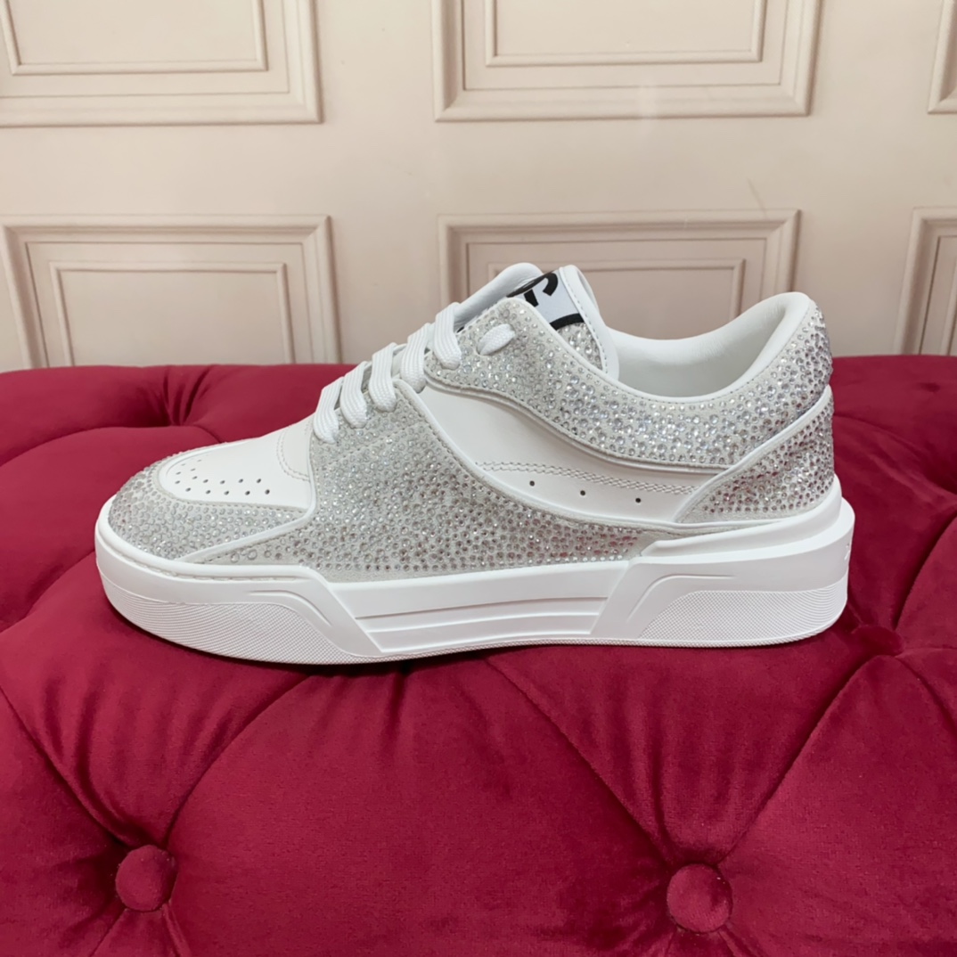 Dolce & Gabbana Crystal-embellished Leather Sneakers - PerfectKickZ