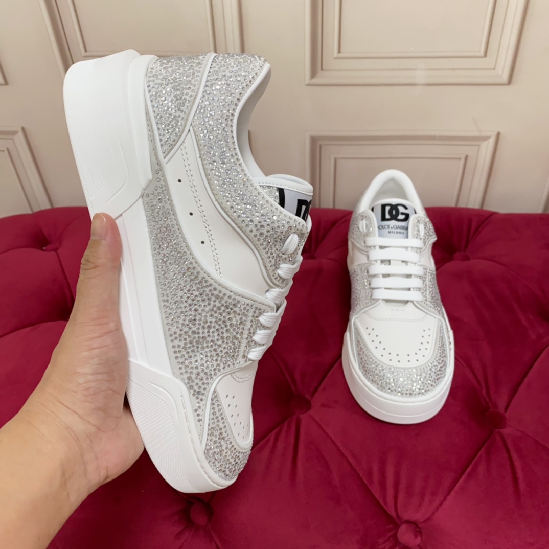 Dolce & Gabbana Crystal-embellished Leather Sneakers - PerfectKickZ