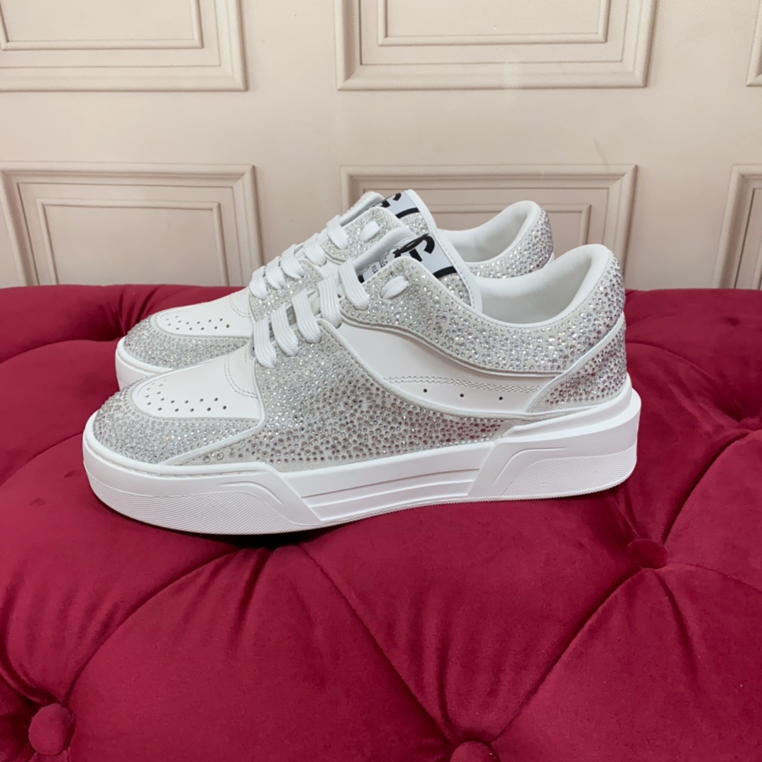 Dolce & Gabbana Crystal-embellished Leather Sneakers - PerfectKickZ