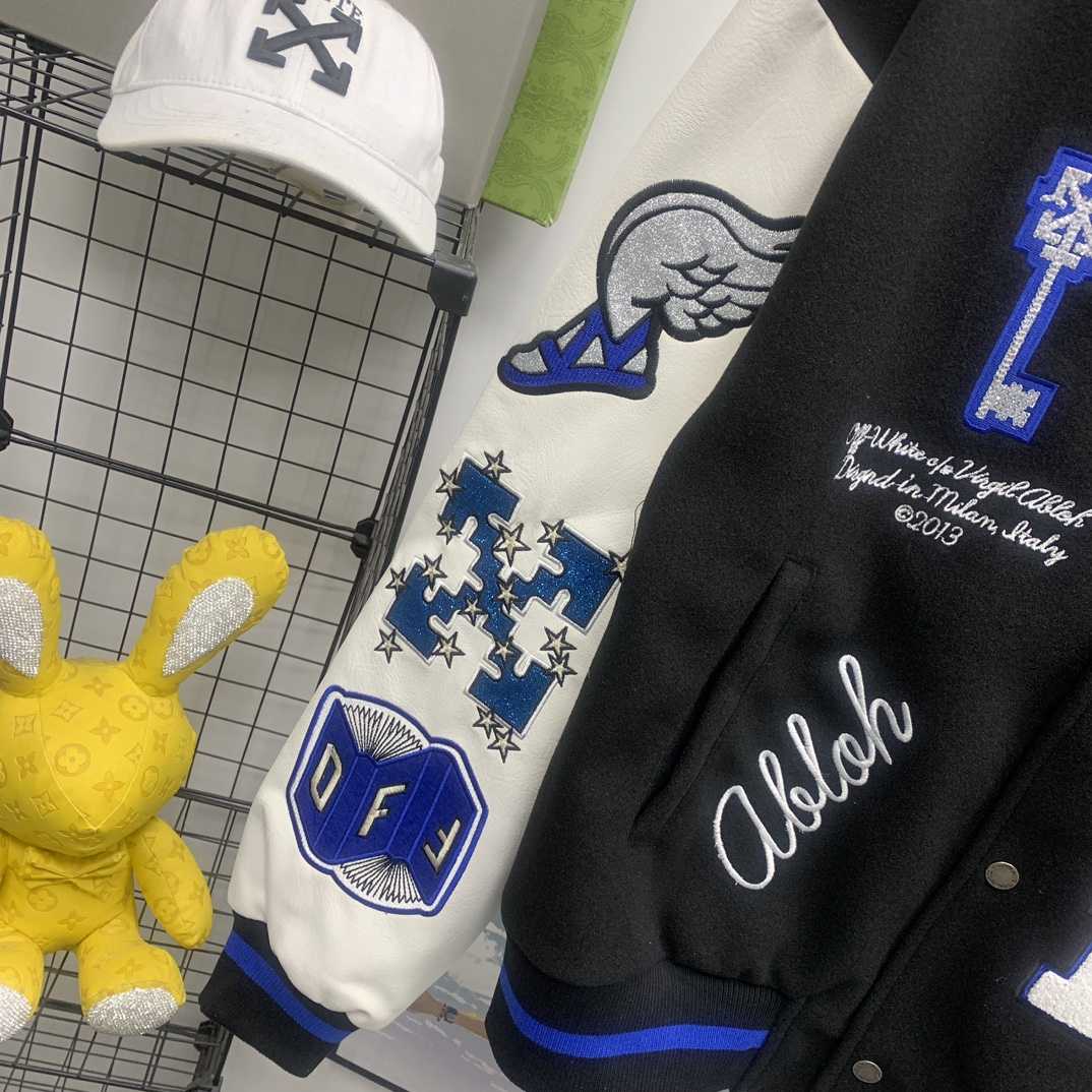 Off White Patch-detail Wool Bomber Jacket - PerfectKickZ