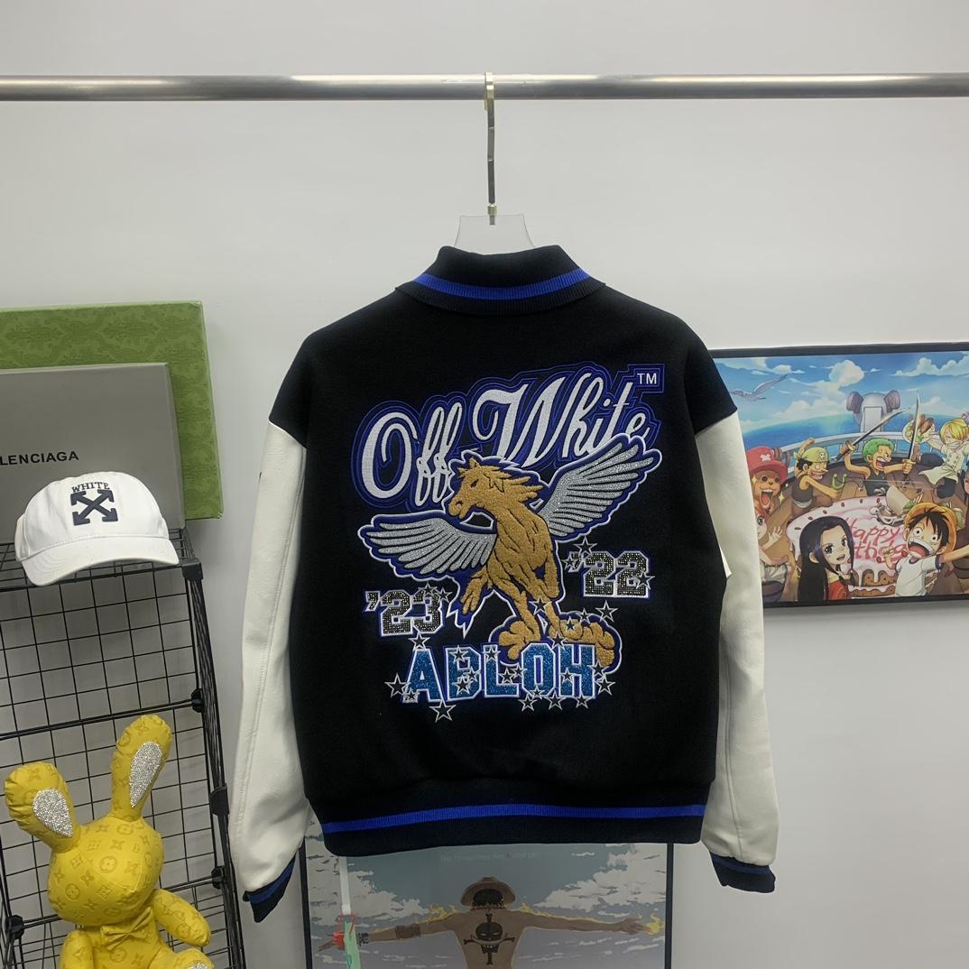 Off White Patch-detail Wool Bomber Jacket - PerfectKickZ