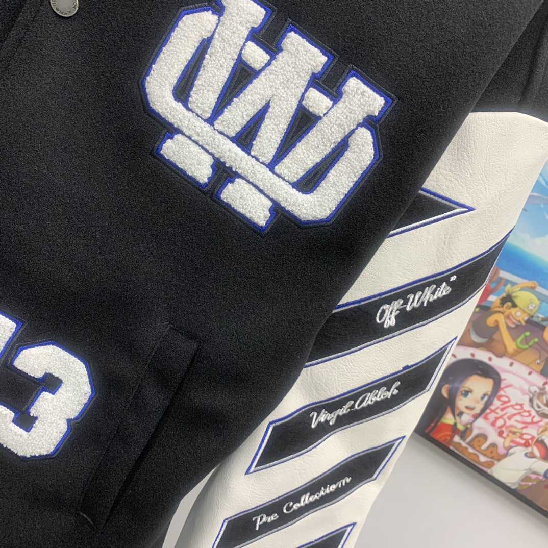Off White Patch-detail Wool Bomber Jacket - PerfectKickZ
