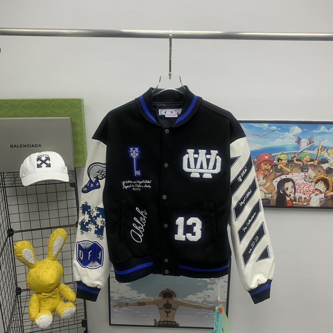 Off White Patch-detail Wool Bomber Jacket - PerfectKickZ