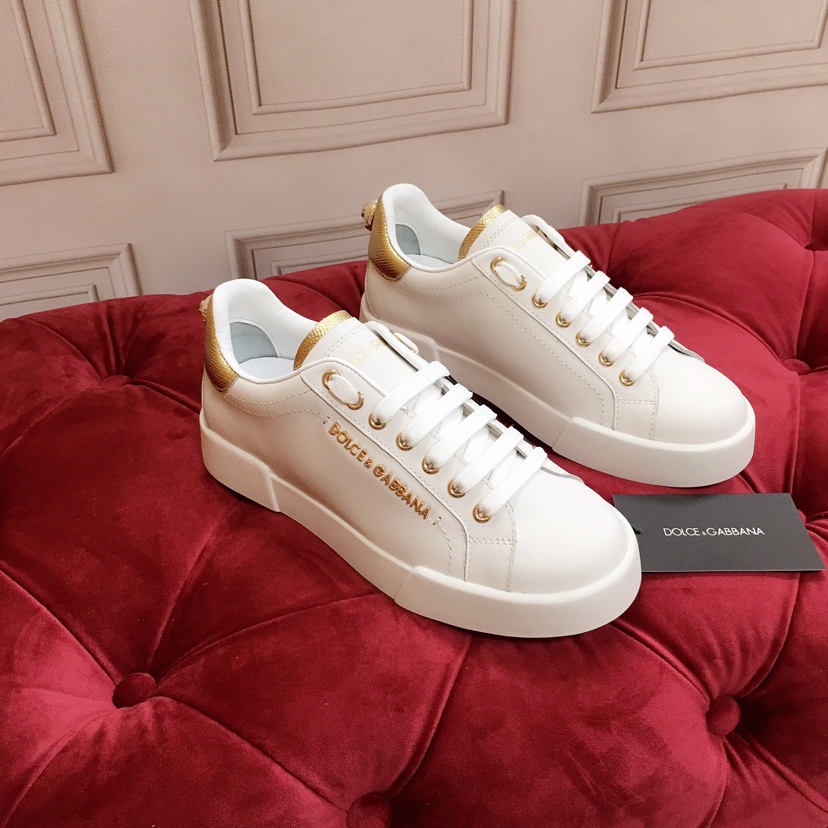Dolce & Gabbana White Portofino Trainers With Pearl - 