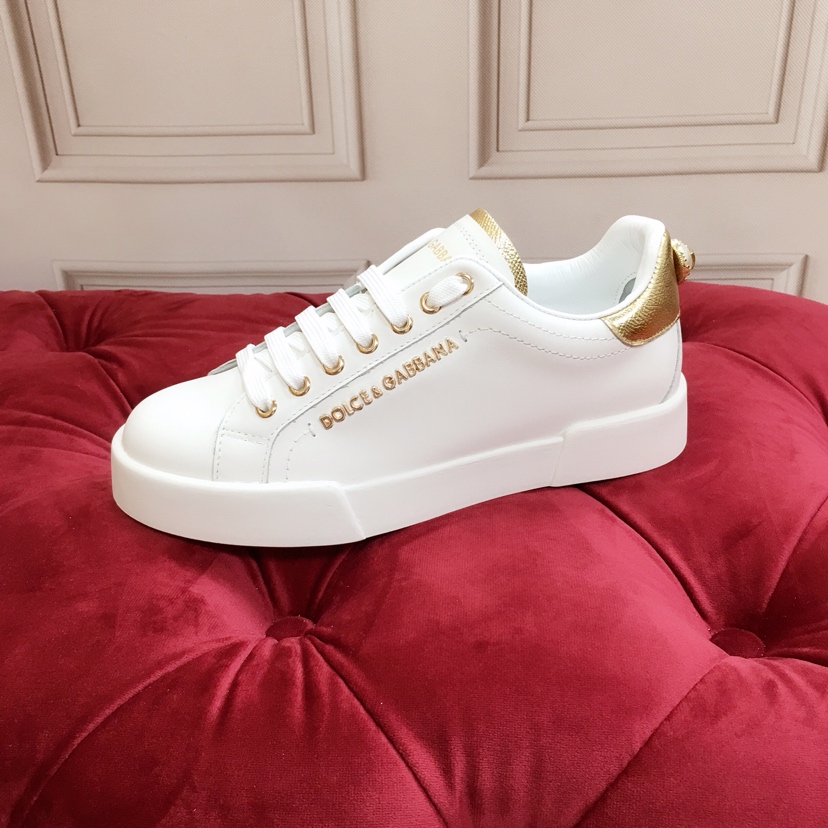 Dolce & Gabbana White Portofino Trainers With Pearl - 