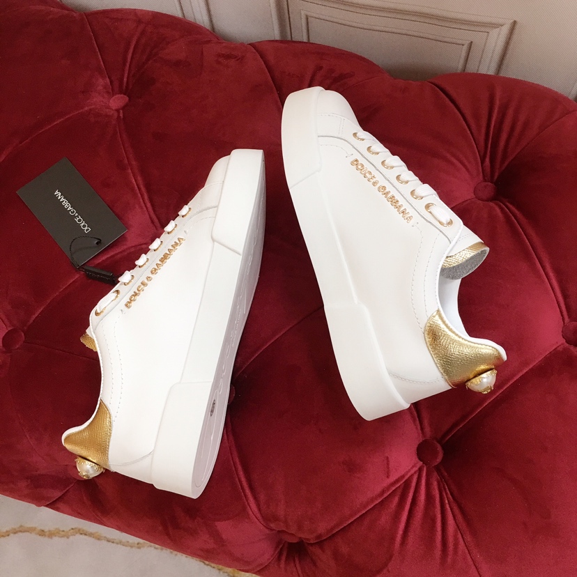 Dolce & Gabbana White Portofino Trainers With Pearl - 