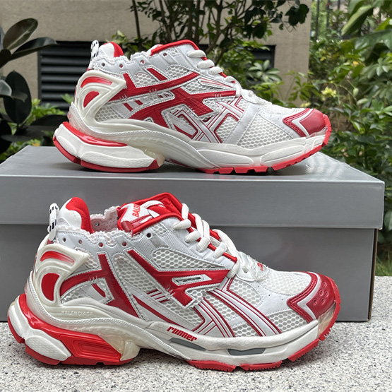 Balenciaga Runner Sneaker In White And Red Mesh And Nylon - PerfectKickZ
