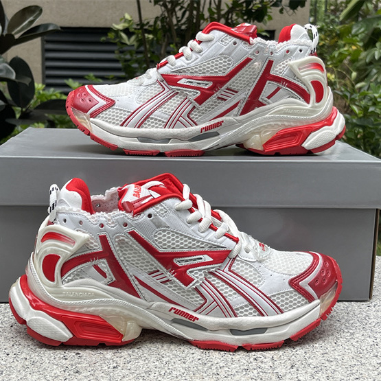 Balenciaga Runner Sneaker In White And Red Mesh And Nylon - PerfectKickZ