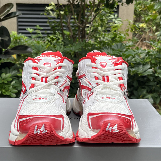 Balenciaga Runner Sneaker In White And Red Mesh And Nylon - PerfectKickZ