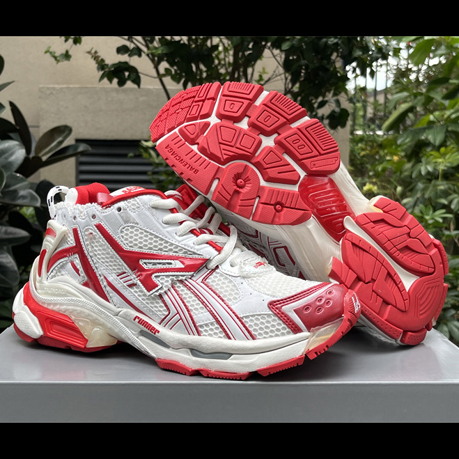 Balenciaga Runner Sneaker In White And Red Mesh And Nylon - PerfectKickZ