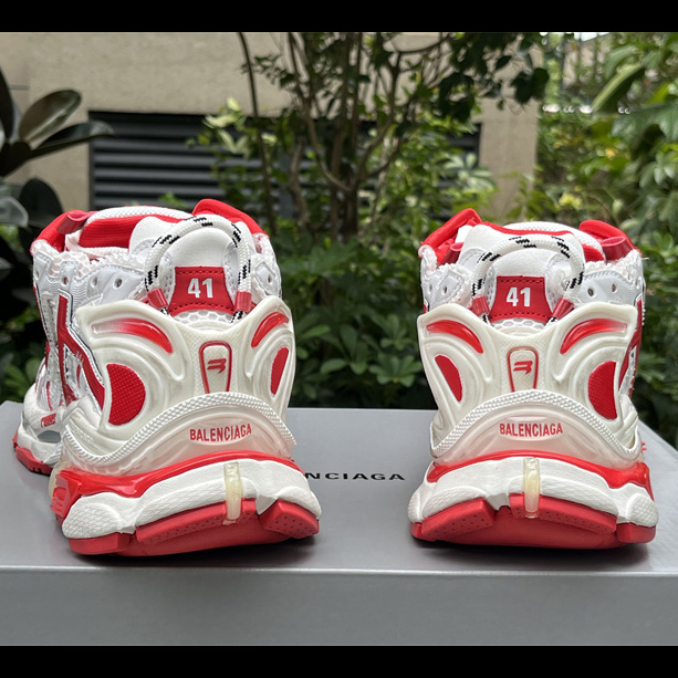 Balenciaga Runner Sneaker In White And Red Mesh And Nylon - PerfectKickZ