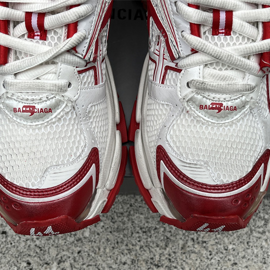 Balenciaga Runner Sneaker In White And Red Mesh And Nylon - PerfectKickZ