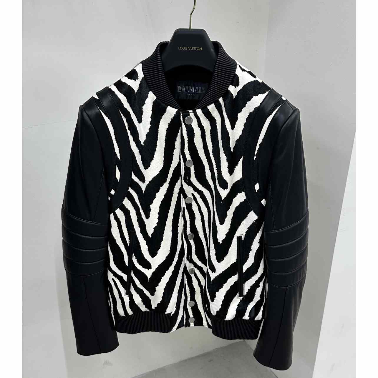 Balmain Zebra Pattern Leather Bomber Jacket - PerfectKickZ