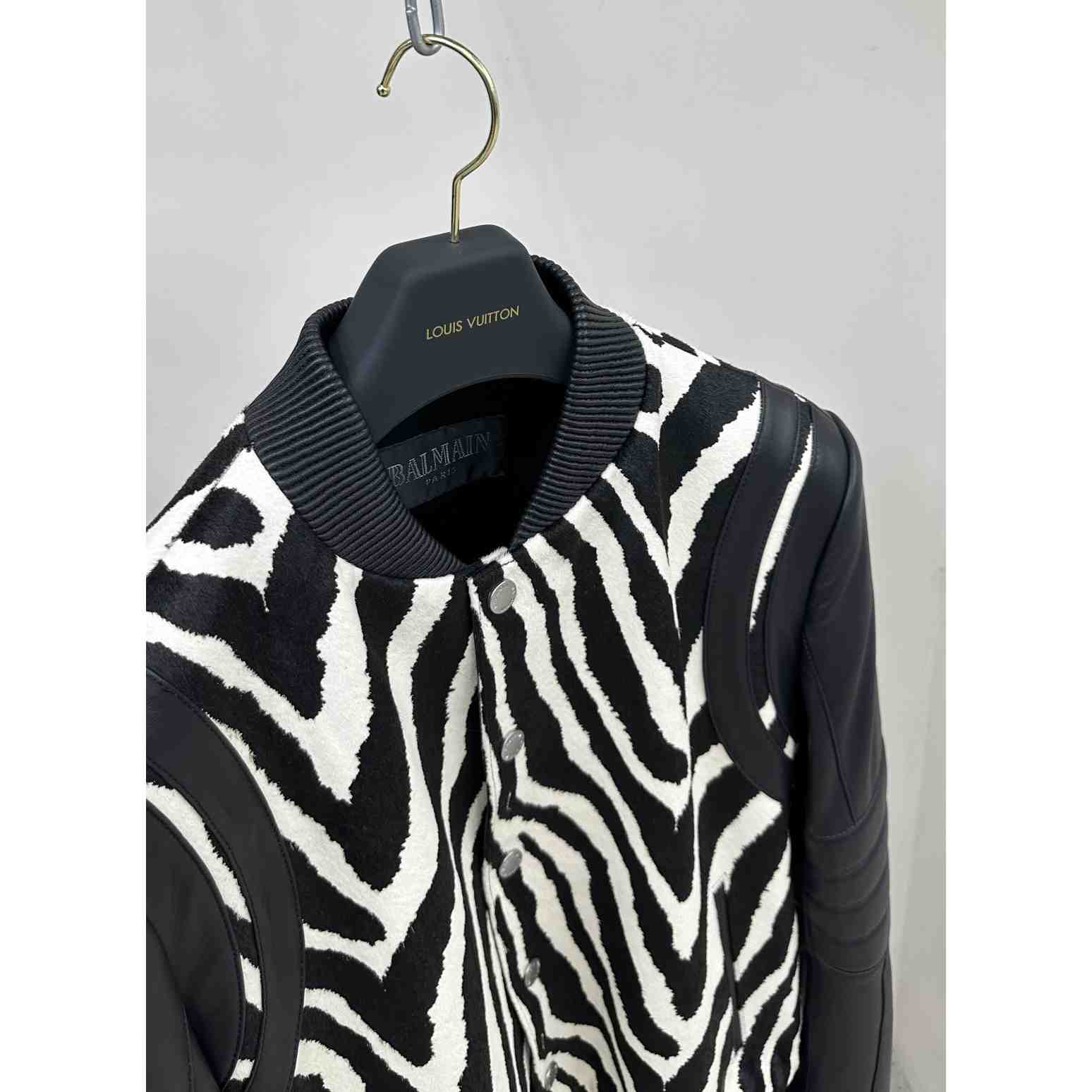 Balmain Zebra Pattern Leather Bomber Jacket - PerfectKickZ