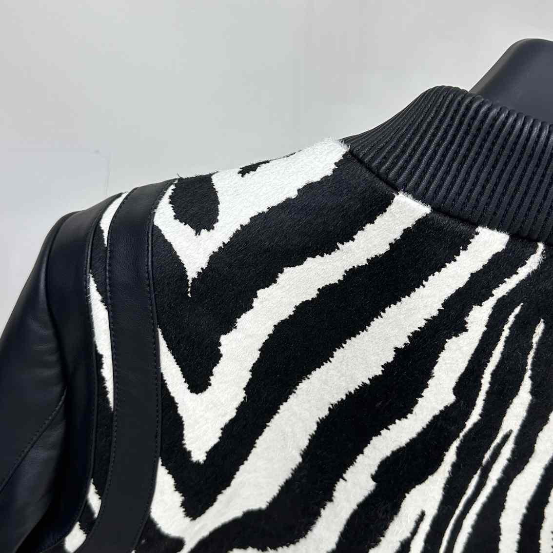 Balmain Zebra Pattern Leather Bomber Jacket - PerfectKickZ