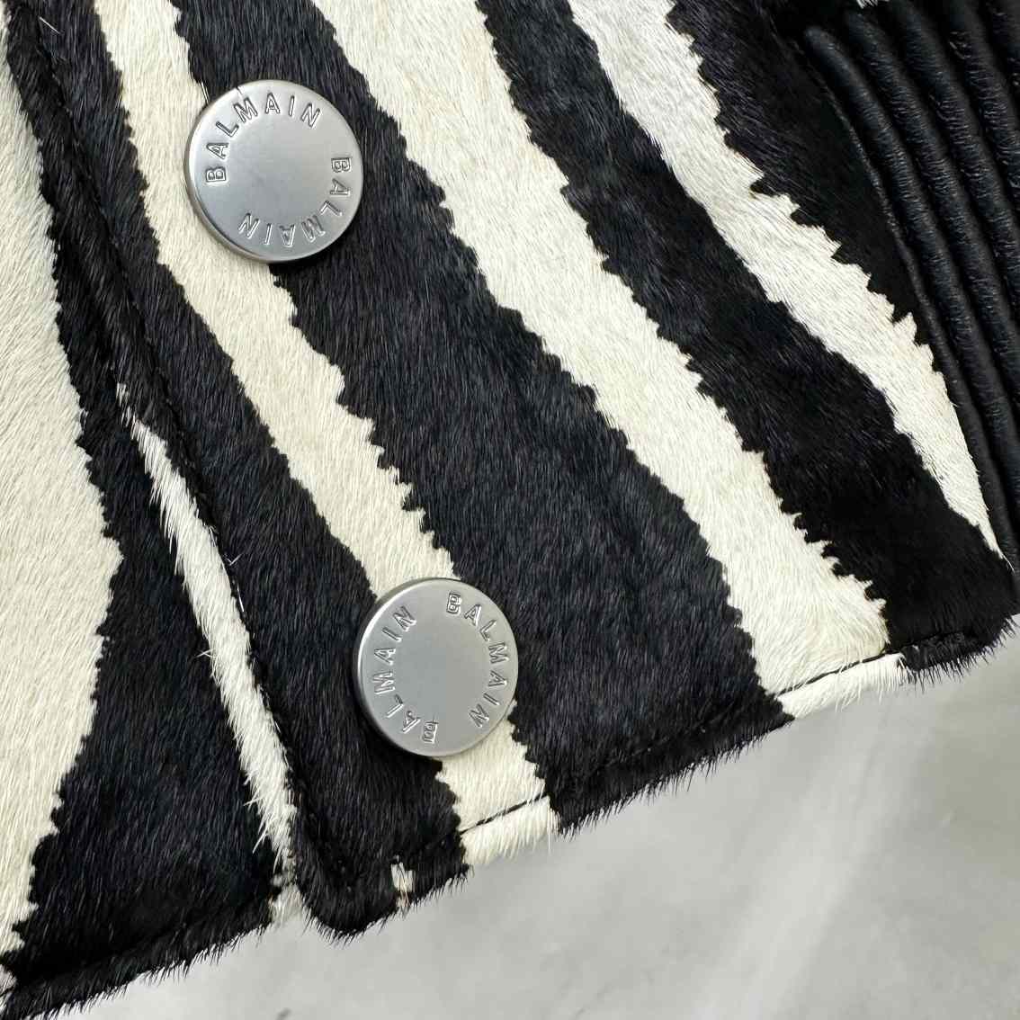 Balmain Zebra Pattern Leather Bomber Jacket - PerfectKickZ