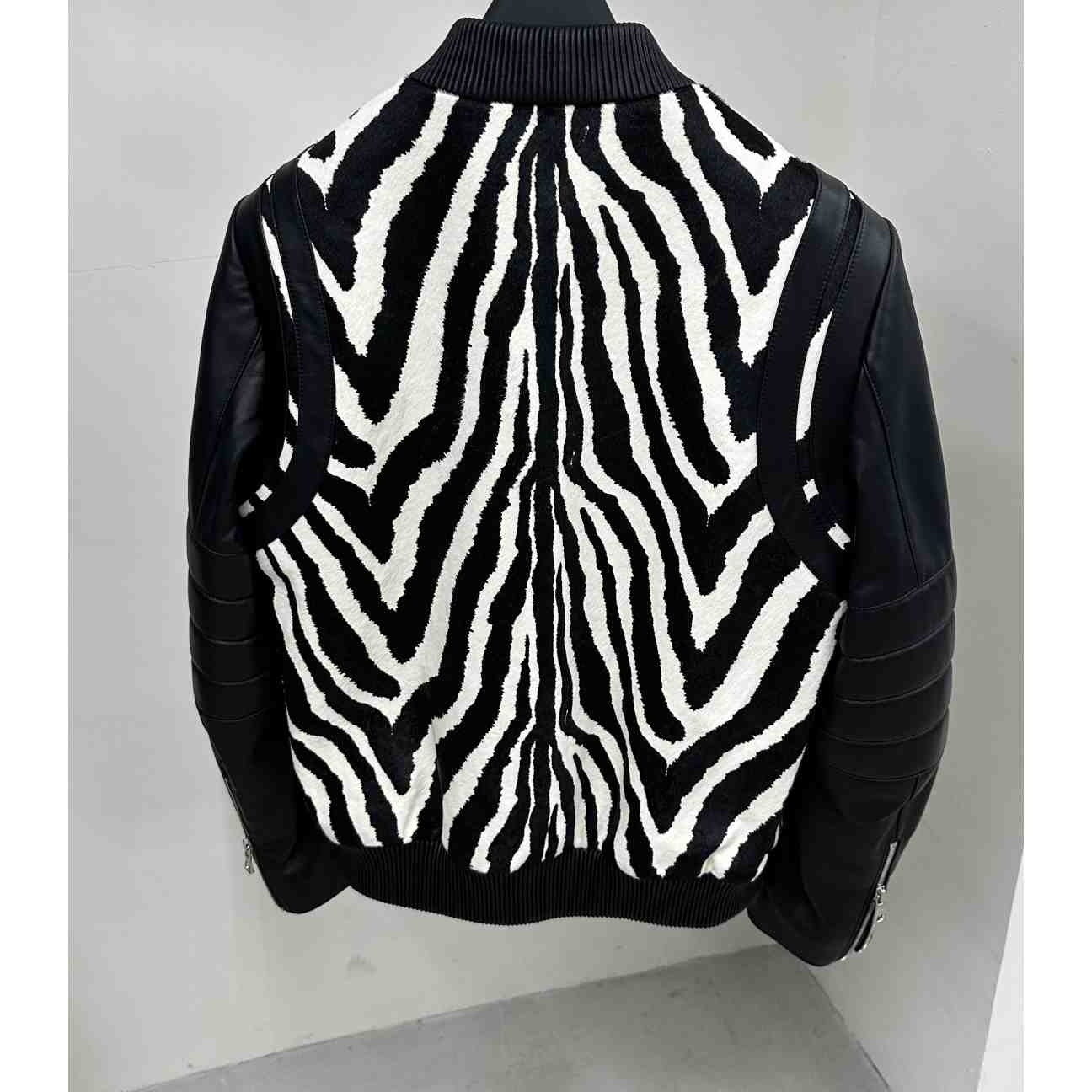 Balmain Zebra Pattern Leather Bomber Jacket - PerfectKickZ