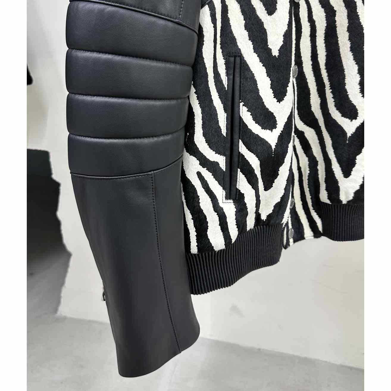 Balmain Zebra Pattern Leather Bomber Jacket - PerfectKickZ