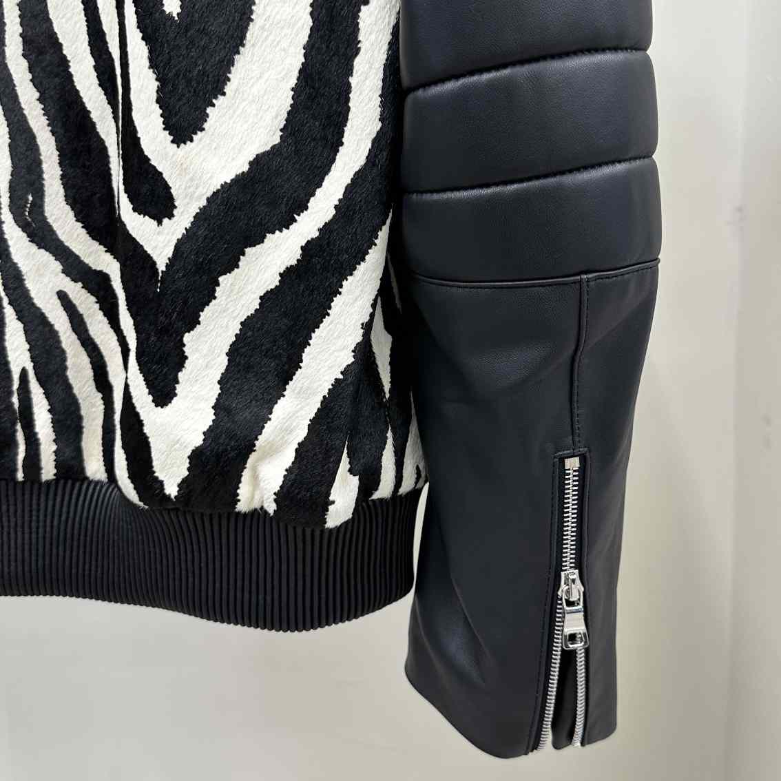Balmain Zebra Pattern Leather Bomber Jacket - PerfectKickZ