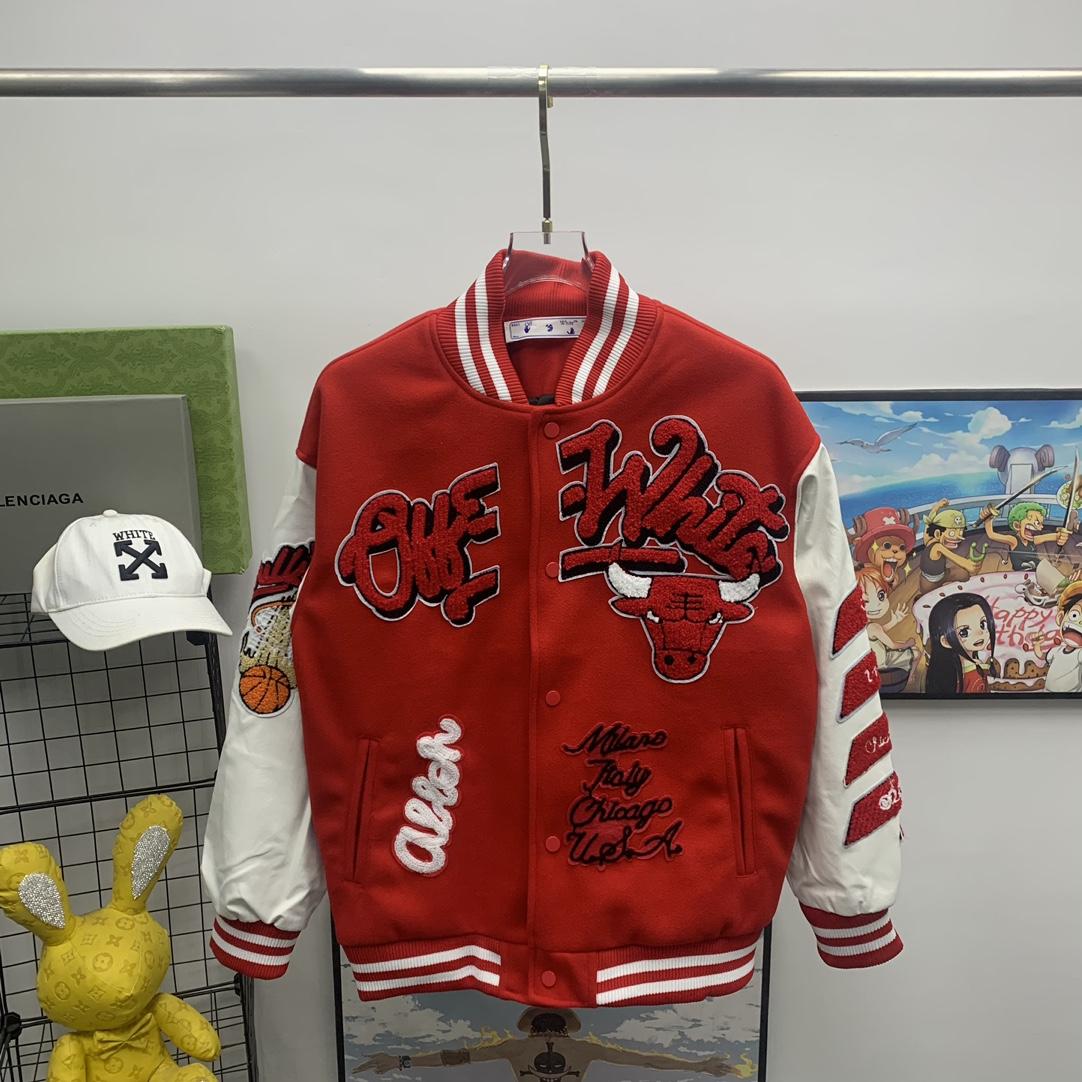 Off White C/O Chicago Bulls Varsity Jacket - PerfectKickZ