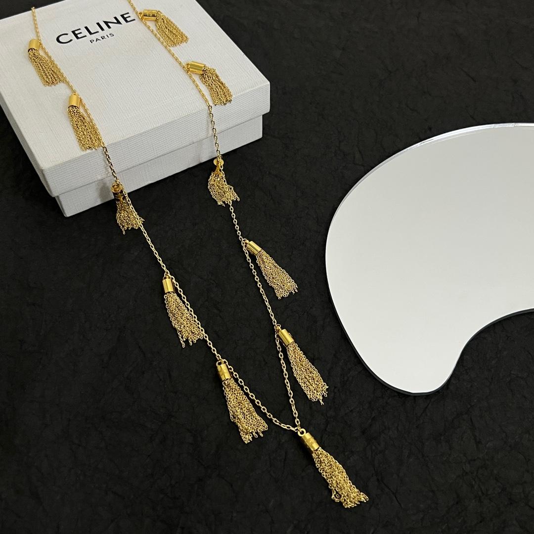 Celine Triomphe Folk Pompons Sautoir In Brass With Gold Finish - PerfectKickZ
