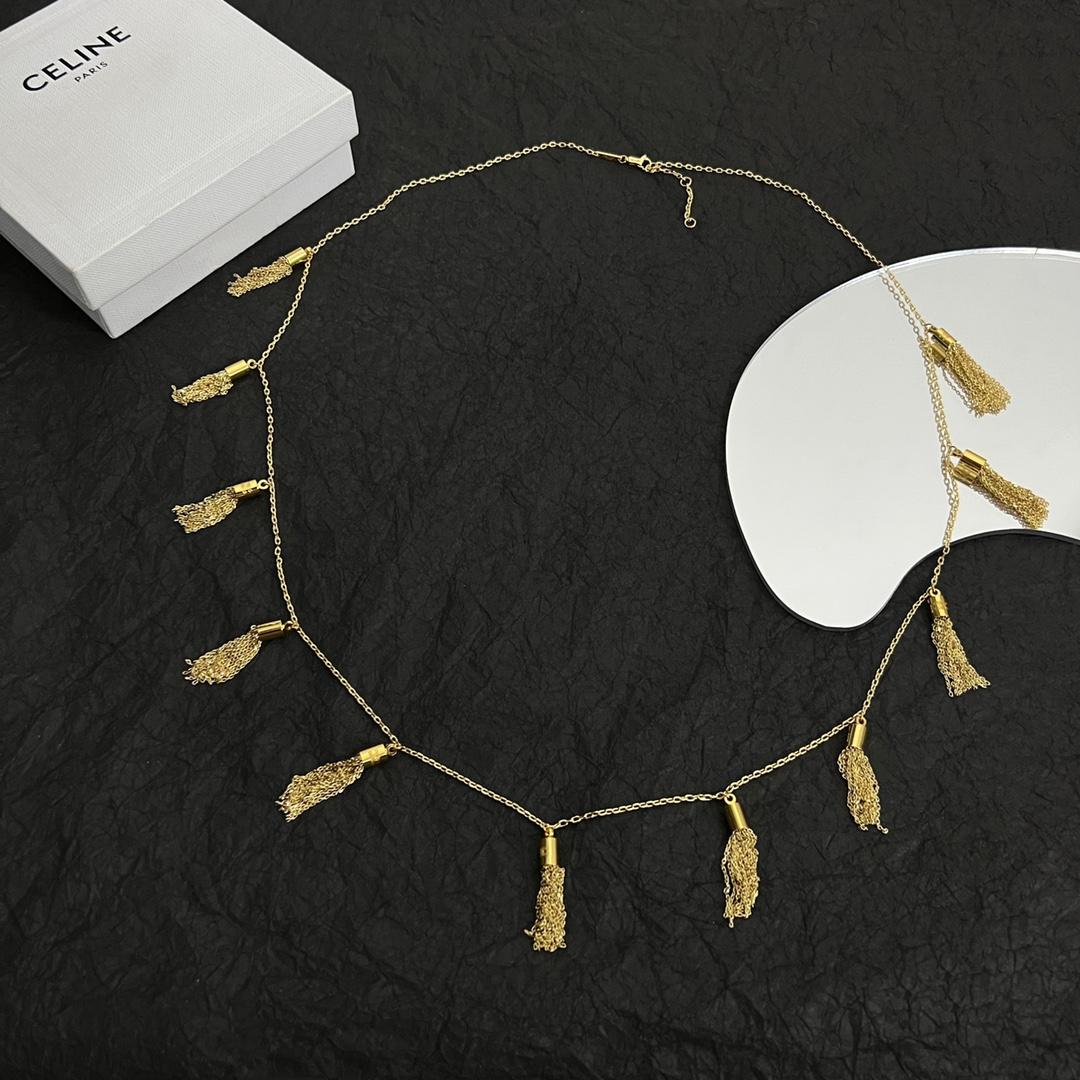 Celine Triomphe Folk Pompons Sautoir In Brass With Gold Finish - PerfectKickZ