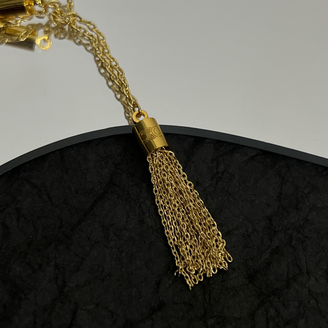 Celine Triomphe Folk Pompons Sautoir In Brass With Gold Finish - PerfectKickZ