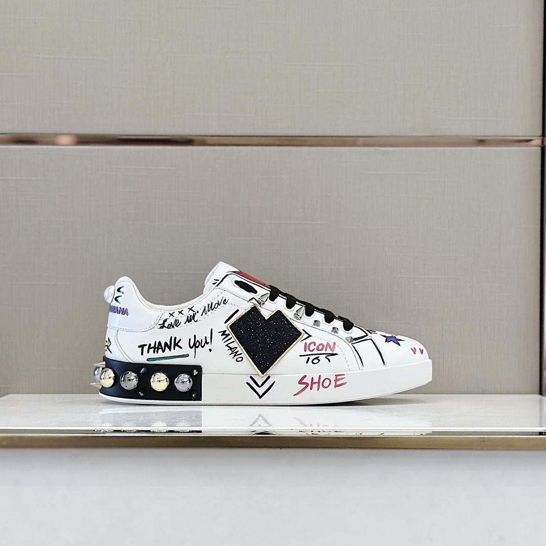 Dolce & Gabbana Printed Calfskin Portofino Sneakers - PerfectKickZ