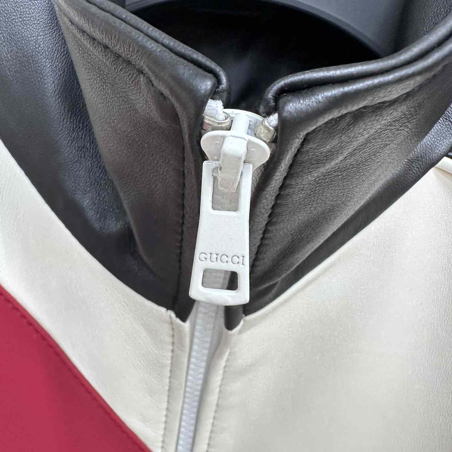 Gucci Leather Bomber Jacket With Gucci Lettering - PerfectKickZ
