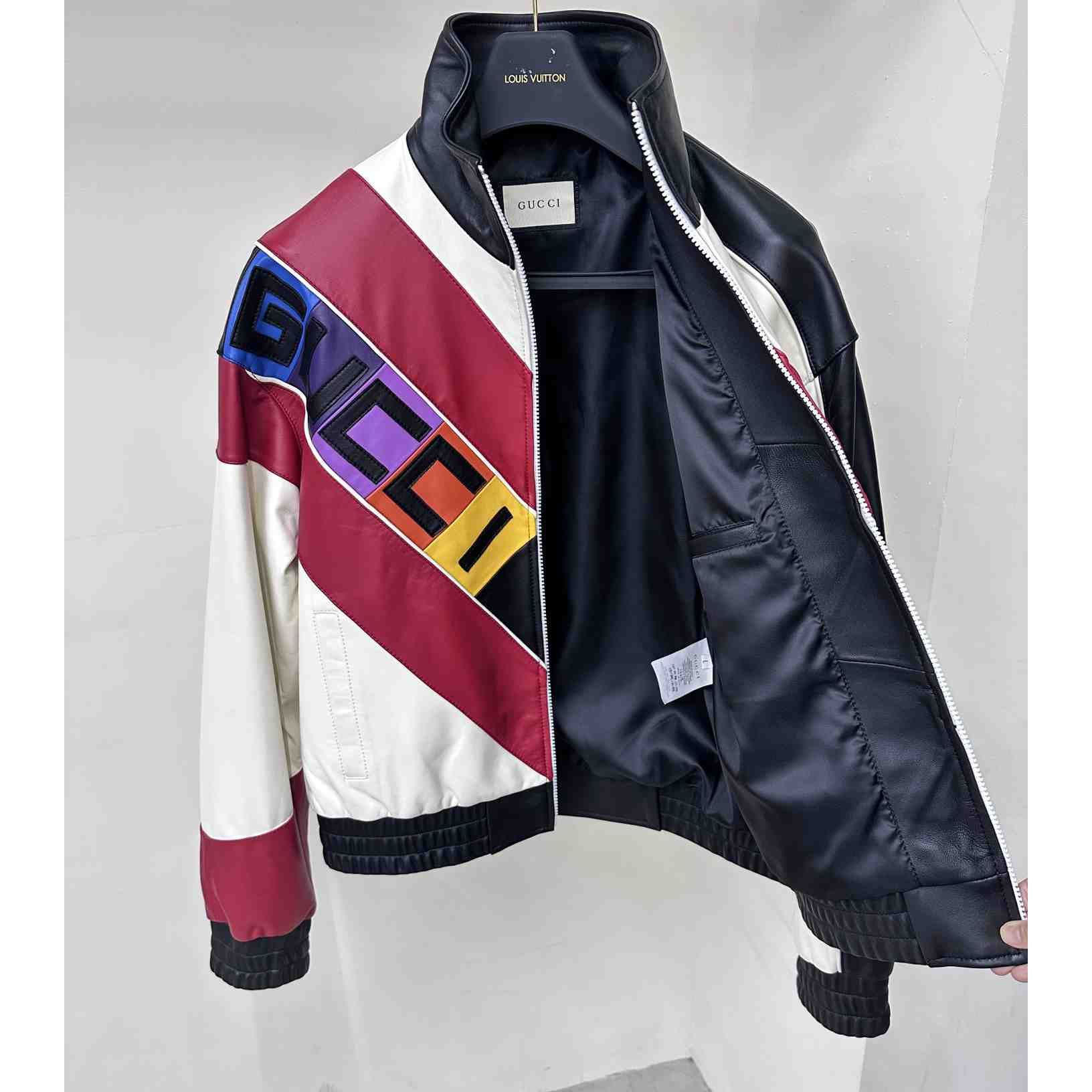 Gucci Leather Bomber Jacket With Gucci Lettering - PerfectKickZ