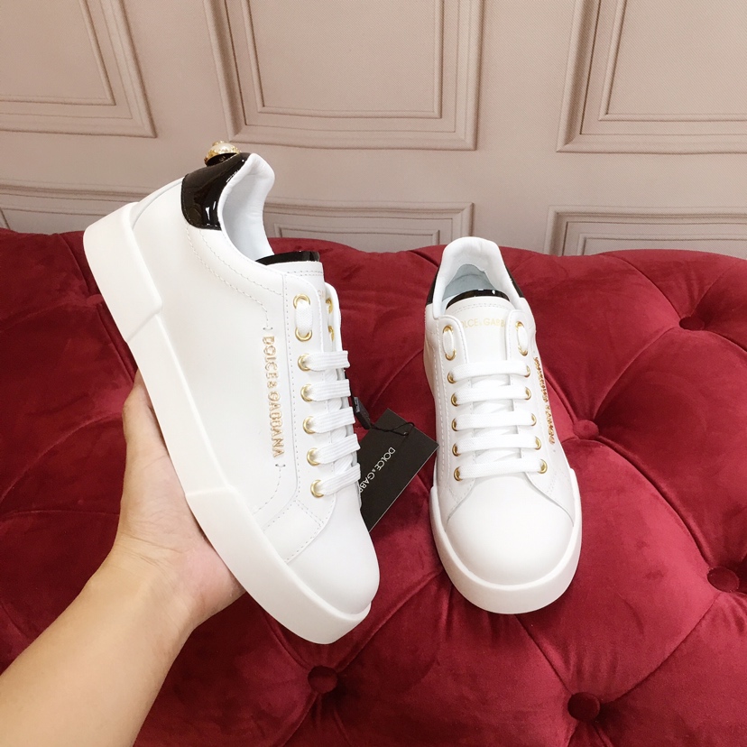 Dolce & Gabbana White Portofino Trainers With Pearl - PerfectKickZ