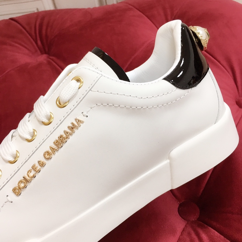 Dolce & Gabbana White Portofino Trainers With Pearl - PerfectKickZ