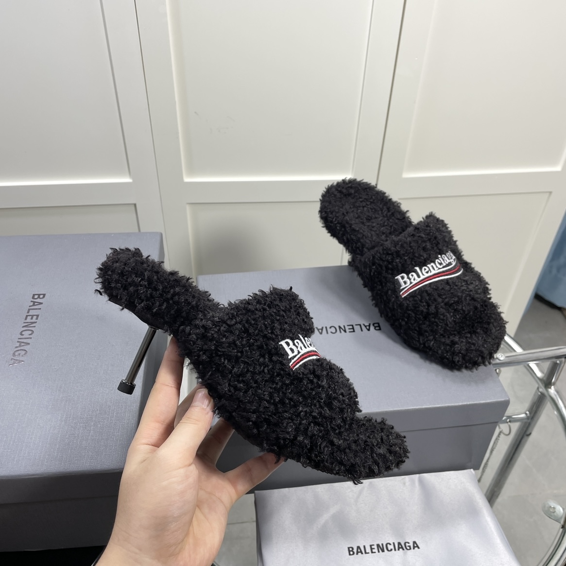 Balenciaga Furry Sandals In Black - PerfectKickZ