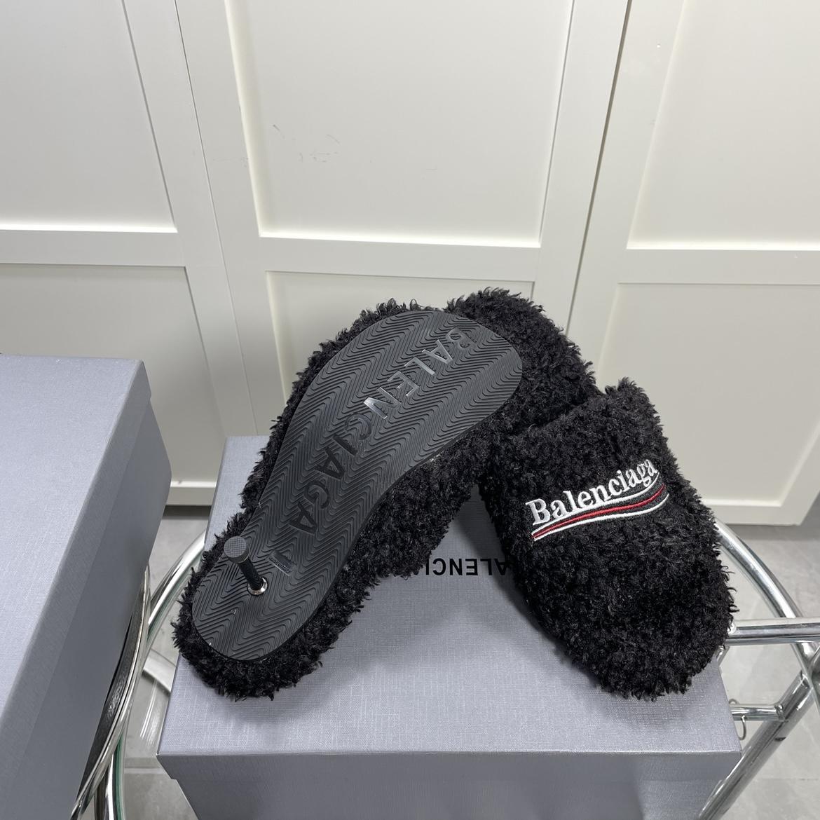 Balenciaga Furry Sandals In Black - PerfectKickZ