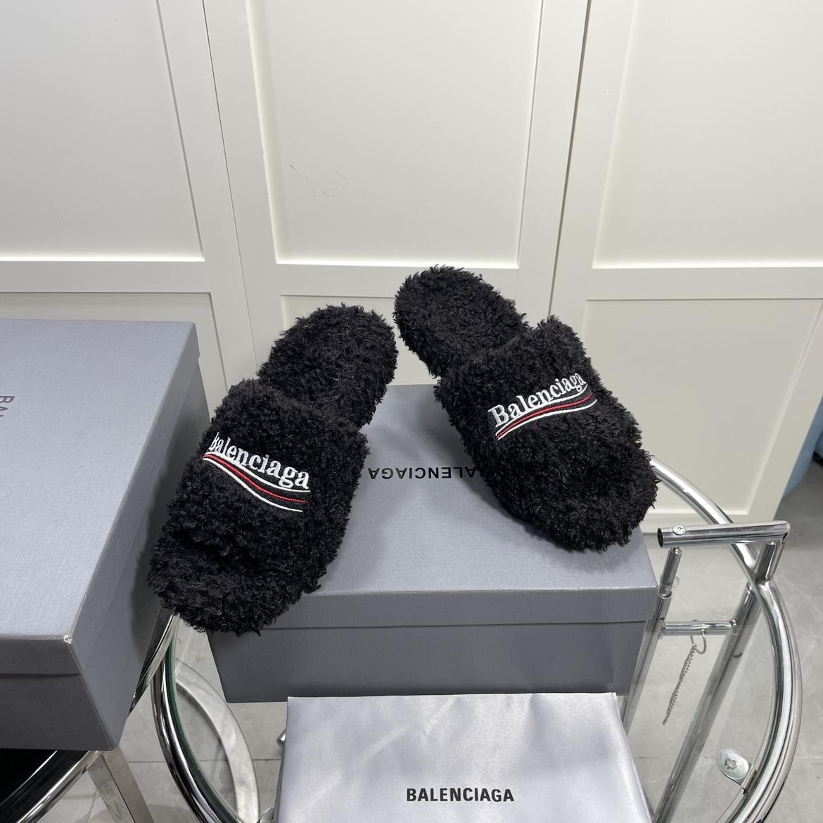 Balenciaga Furry Sandals In Black - PerfectKickZ