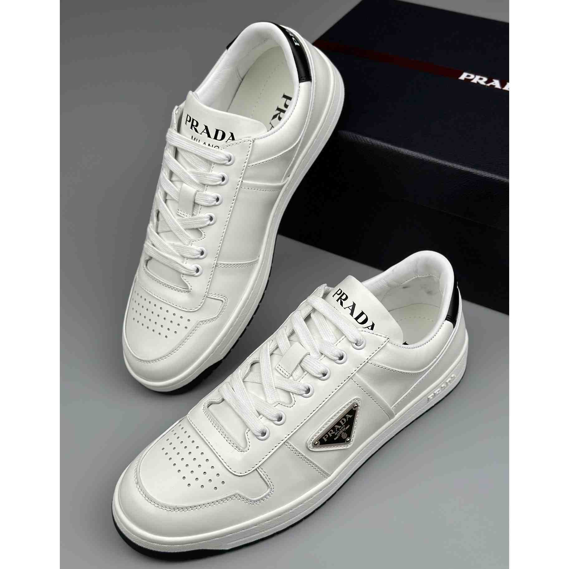 Prada Downtown Perforated Leather Sneakers - PerfectKickZ